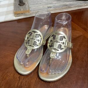 Tory Burch MILLER SOFT Wrinkled Leather Sandals Slides SPARK GOLD